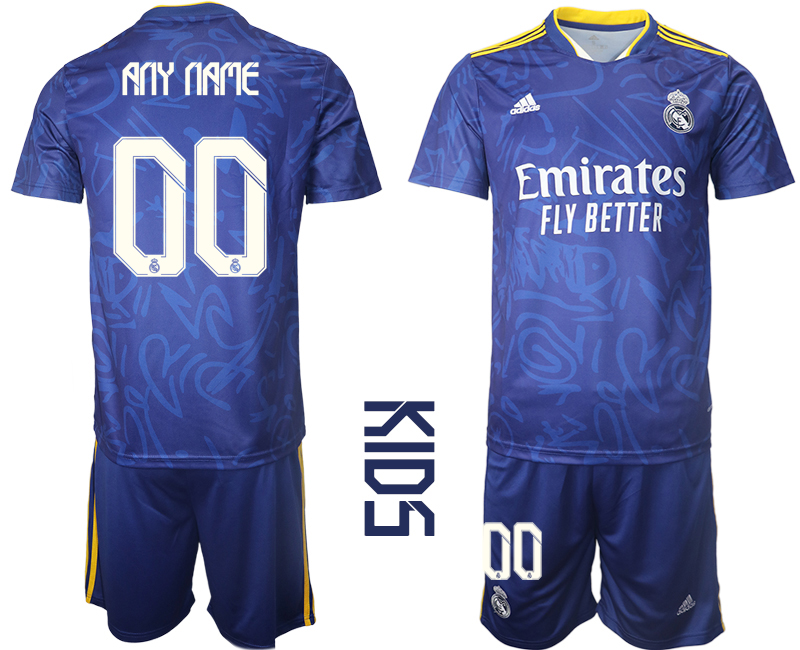 Youth 2021-2022 Club Real Madrid away blue customized Soccer Jersey->customized soccer jersey->Custom Jersey